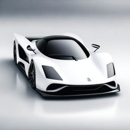 A modern supercar inspired by 90s Group C racecars and prototype Le Mans vehicles, featuring a sleek white color and a long tail design