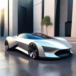 A futuristic electric luxury hyper sports car with a sleek geometrical shape, featuring sharp angles and modern design