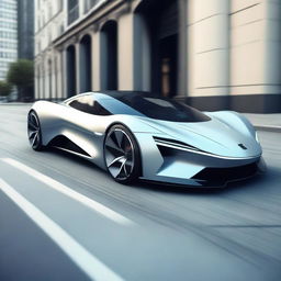 A futuristic electric luxury hyper sports car with a sleek geometrical shape, featuring sharp angles and modern design