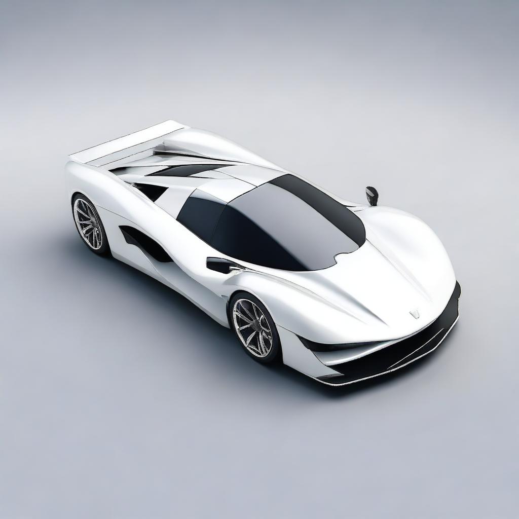 A modern supercar inspired by 90s Group C racecars and prototype Le Mans vehicles, featuring a sleek white color and a long tail design