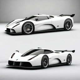 A modern supercar inspired by 90s Group C racecars and prototype Le Mans vehicles, featuring a sleek white color and a long tail design