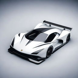 A modern supercar inspired by 90s Group C racecars and prototype Le Mans vehicles, featuring a sleek white color and a long tail design