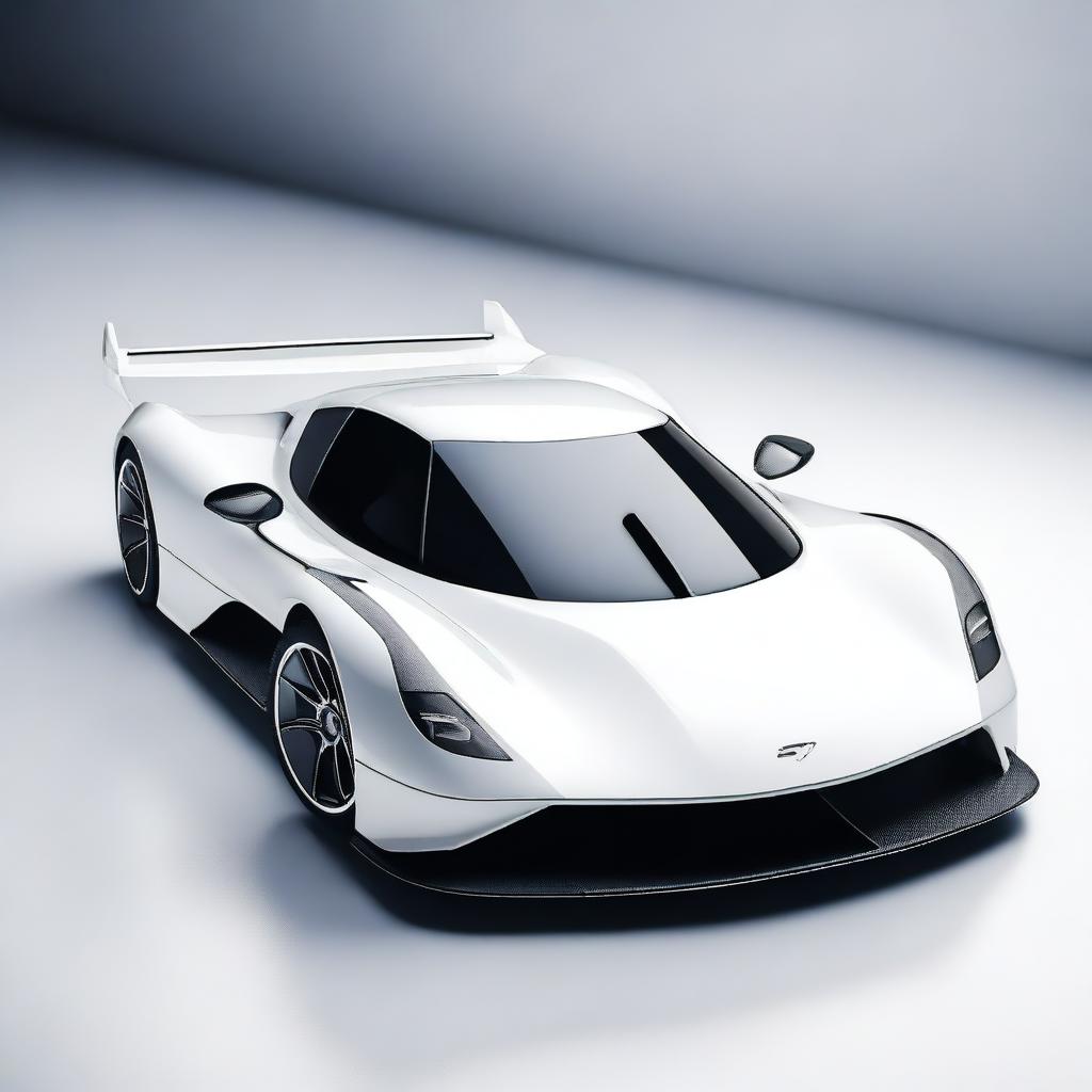 A modern supercar inspired by 90s Group C racecars and prototype Le Mans vehicles, featuring a sleek white color and a long tail design