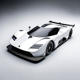 A modern supercar inspired by 90s Group C racecars and prototype Le Mans vehicles, featuring a sleek white color and a long tail design