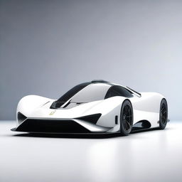 A modern supercar inspired by 90s Group C racecars and prototype Le Mans vehicles, featuring a sleek white color and a long tail design