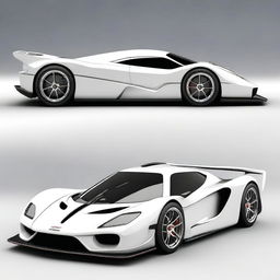 A modern supercar inspired by 90s Group C racecars and prototype Le Mans vehicles, featuring a sleek white color and a long tail design