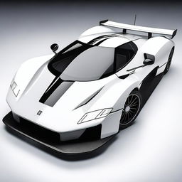 A modern supercar inspired by 90s Group C racecars and prototype Le Mans vehicles, featuring a sleek white color and a long tail design