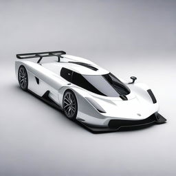 A modern supercar inspired by 90s Group C racecars and prototype Le Mans vehicles, featuring a sleek white color and a long tail design