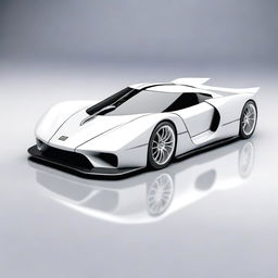 A modern supercar inspired by 90s Group C racecars and prototype Le Mans vehicles, featuring a sleek white color and a long tail design