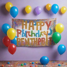 A colorful 'Happy Birthday Dendih Dulhamid!' banner with confetti and balloons in the background.