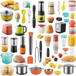 A vibrant and detailed image showcasing the 22 most essential kitchen gadgets available on Amazon