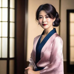 A portrait of Remu Suzumori, a Japanese actress, in a stylish and elegant setting