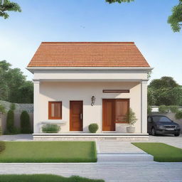 Design of a countryside house with 3 bedrooms, two bathrooms, a living room, dining room, kitchen, and laundry area