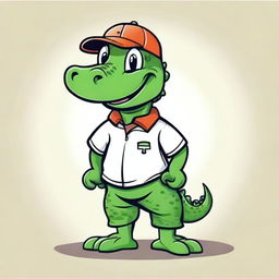 A cartoon-style image of an alligator wearing a polo shirt and a baseball cap