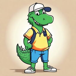 A cartoon-style image of an alligator wearing a polo shirt and a baseball cap