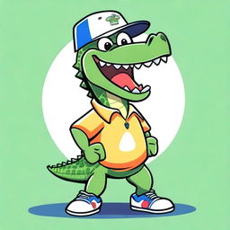 A cartoon-style image of an alligator wearing a polo shirt and a baseball cap