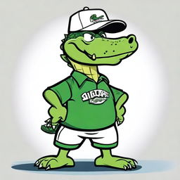 A cartoon-style image of an angry alligator wearing a Lacoste polo shirt and a baseball cap