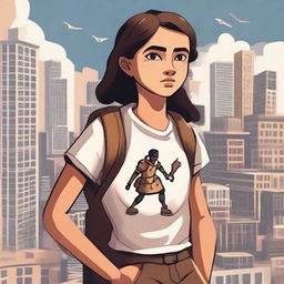 Create a poster featuring a brave teenage girl who saved her population from a war