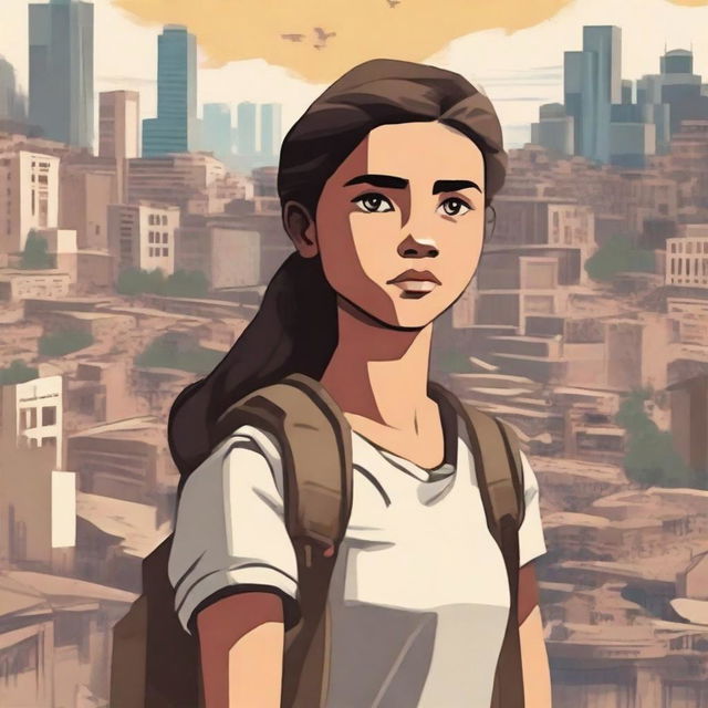 Create a poster featuring a brave teenage girl who saved her population from a war