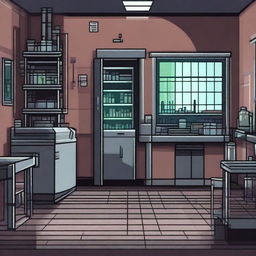 Create a 1080x1080 pixel game scene depicting the old laboratory of Dr