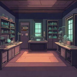 Create a 1080x1080 pixel game scene depicting the old laboratory of Dr