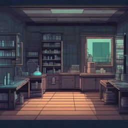 Create a 1080x1080 pixel game scene depicting the old laboratory of Dr