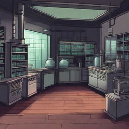 Create a 1080x1080 pixel game scene depicting the old laboratory of Dr