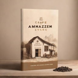 A book cover design featuring a rustic rural warehouse with sacks of coffee beans