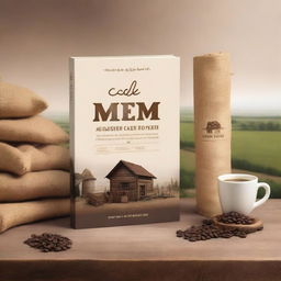 A book cover design featuring a rustic rural warehouse with sacks of coffee beans