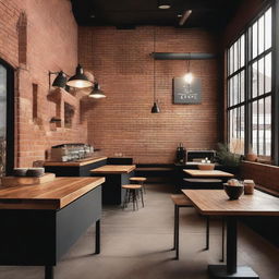 A cozy coffee shop with a rustic warehouse aesthetic