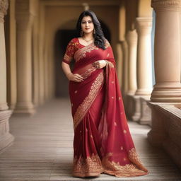 A curvy Indian aunty wearing a sexy saree, showcasing her traditional attire with elegance and grace