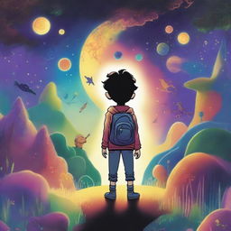 A young boy stands lost between two fantastical universes