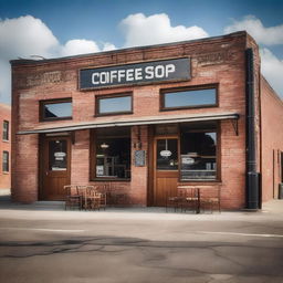 A picturesque scene featuring a vintage coffee shop and an old warehouse