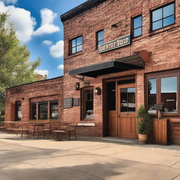 A picturesque scene featuring a vintage coffee shop and an old warehouse