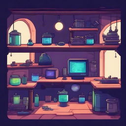 Create a 2D scene in the style of the game Dead Cells, sized 513x512 pixels