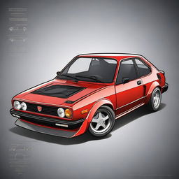 Create an illustration of a Fiat 147 modified to look like a Mustang GT