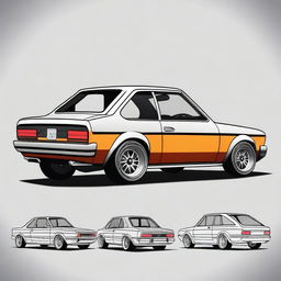 Create an illustration of a Fiat 147 modified to look like a Mustang GT