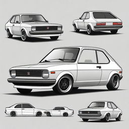 Create an illustration of a Fiat 147 tuned to resemble a new model Mustang while still being recognizable as a Fiat 147