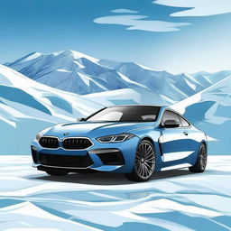 Create an image of a BMW M8 car with an 'ice' color and design