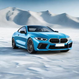 Create an image of a BMW M8 car with an 'ice' color and design