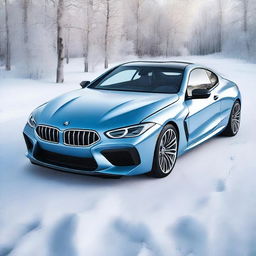 Create an image of a BMW M8 car with an 'ice' color and design