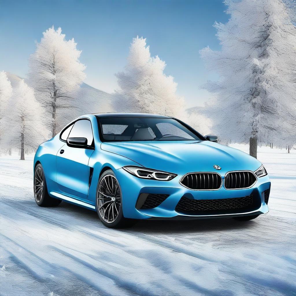 Create an image of a BMW M8 car with an 'ice' color and design