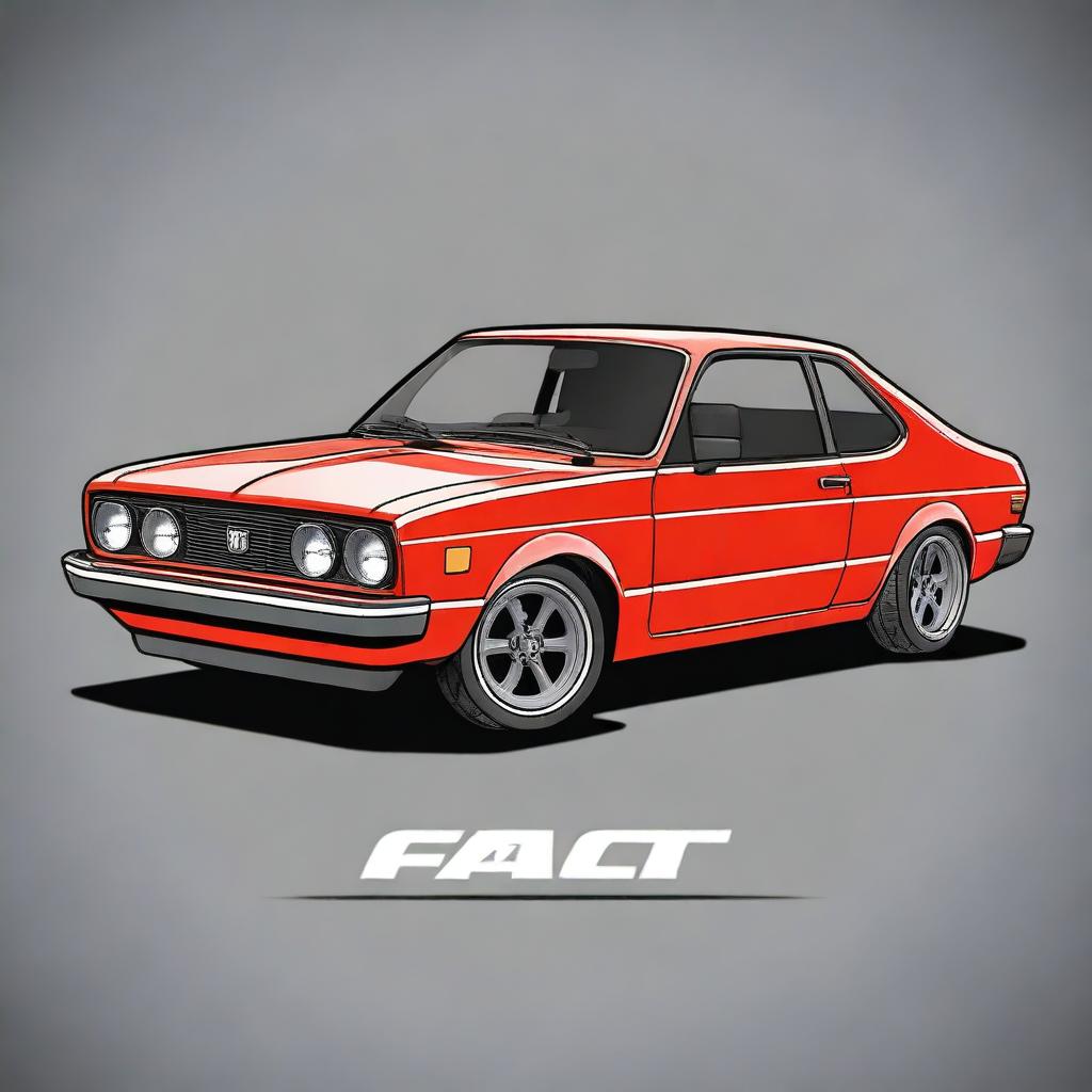 Create an illustration of a tuned Fiat 147 with the appearance of a Ford Mustang Cobra