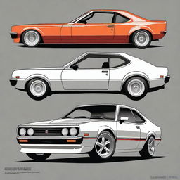 Create an illustration of a tuned Fiat 147 with the appearance of a Ford Mustang Cobra