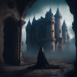 A surreal and emotional scene depicting dreams in tears, set in a creepy castle