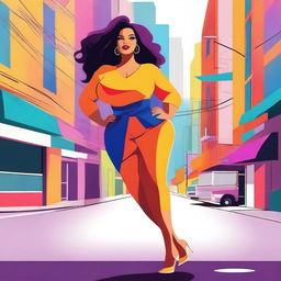 A digital illustration of a curvy, slim Latina woman