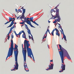 Create an image of an anime girl wearing a mecha-themed costume that resembles a bikini or underwear