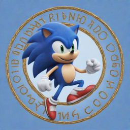 Sonic the Hedgehog dashing through a spiraling flurry of 100 small golden rings, adorned with the words 'I Ran Through 100 Days of School' designed in autism print.