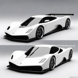 A modern supercar inspired by 90s Group C racecars and prototype Le Mans vehicles, featuring a sleek white color and a long tail design