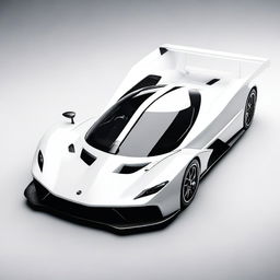 A modern supercar inspired by 90s Group C racecars and prototype Le Mans vehicles, featuring a sleek white color and a long tail design